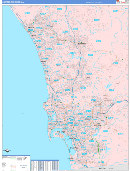 Greater San Diego Metro Area Wall Map